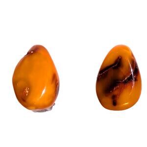 Vintage Polished Natural Amber Stone 925 Sterling Silver Clip-On Earrings